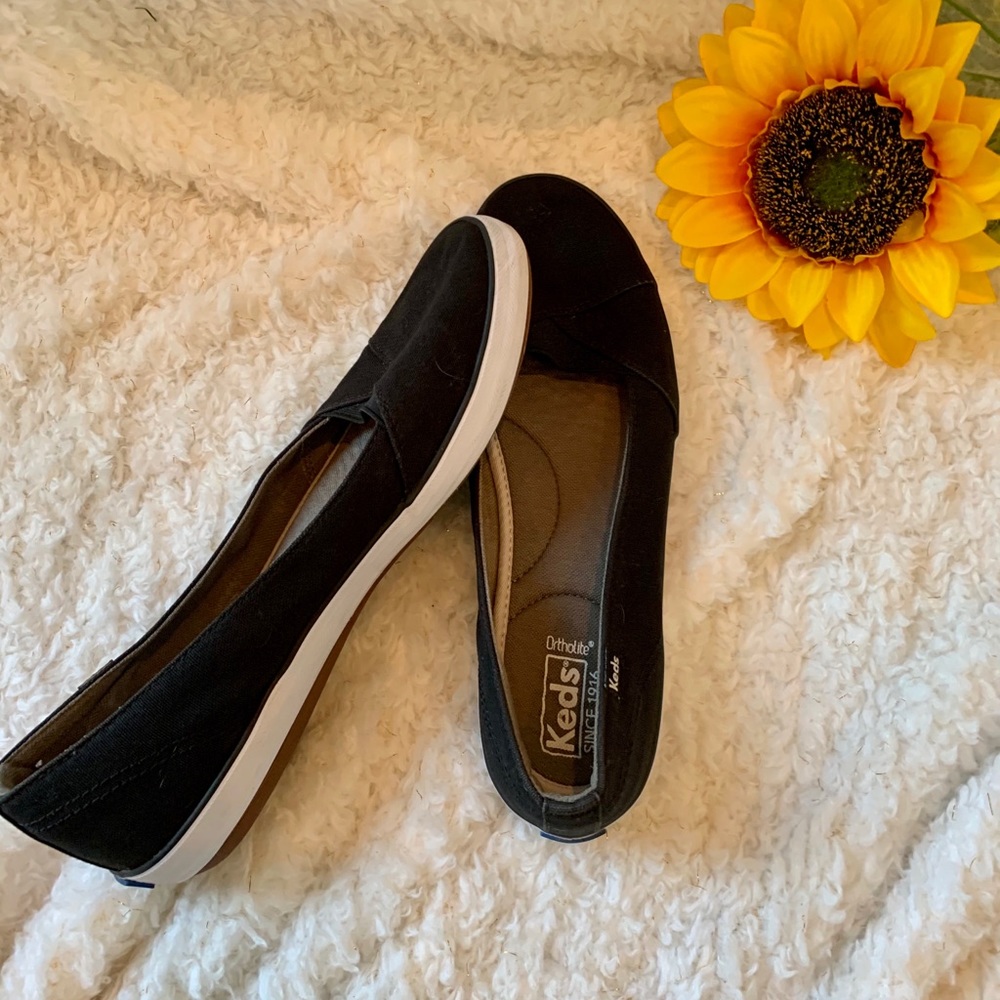 Women’s Black Keds Slip-ons, Size 10
